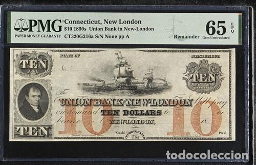Billetes extranjeros: ESTADOS UNIDOS-CONNECTICUT * BILLETE 10 DOLLARS 1850 * PMG-65 EPQ (IC-1965)