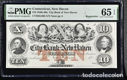 Billetes extranjeros: ESTADOS UNIDOS-CONNECTICUT * BILLETE 10 DOLLARS 1850-60 * PMG-65 EPQ (IC-1966)
