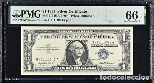 Billetes extranjeros: ESTADOS UNIDOS * BILLETE 1 DOLLAR 1957-CERTIFICADO DE PLATA * PMG-66 EPQ (IC-1961)