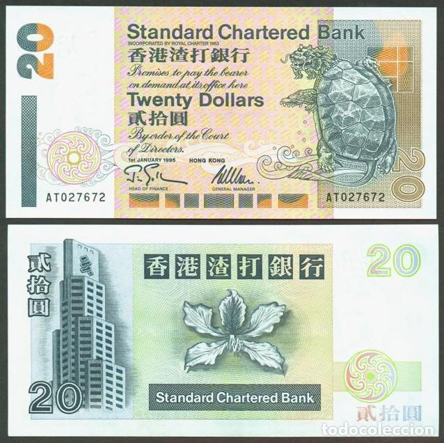 Billetes extranjeros: HONG KONG. Standard Chartered Bank. 20 $ 1995. S/C. Pick 285b. 2 letras en el prefijo.
