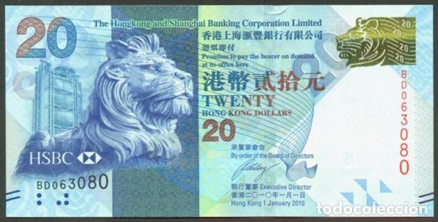 Billetes extranjeros: HONG KONG. HSBC. 20 $ 2010. S/C. Pick 212a.