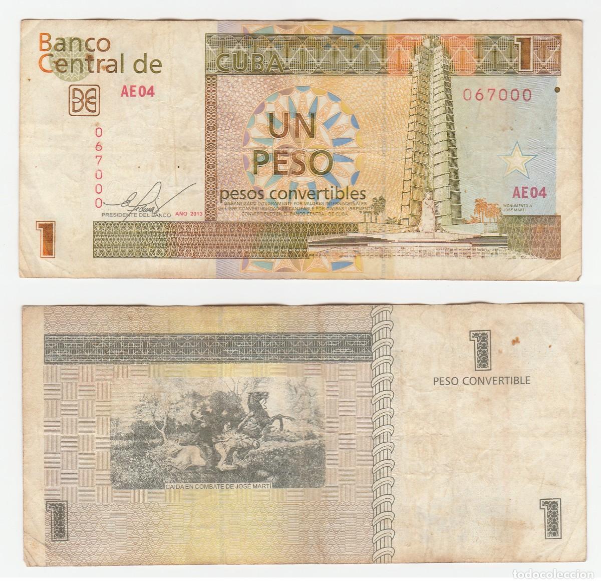 Billetes extranjeros: Cuba 1 Peso Convertible 2013 n/s 067000 Circulado (el billete de la foto)