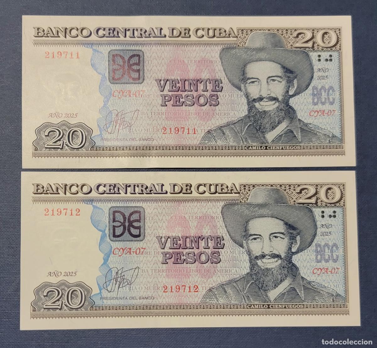 Billetes extranjeros: 2 billetes correlativos 20 pesos Cuba 2025