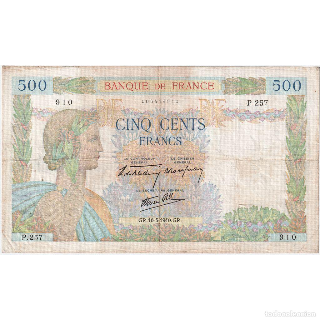 Billetes extranjeros: [#1515626] Francia, 500 Francs, La Paix, 1940-05-16, P.257, BC