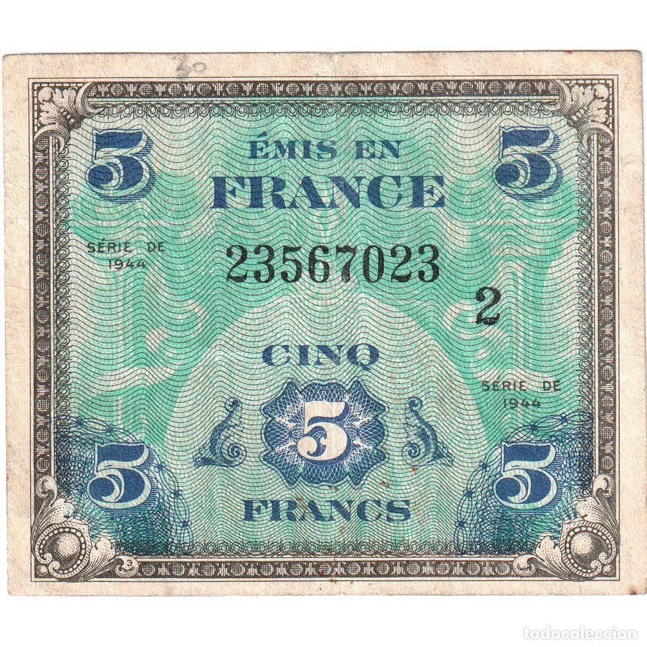 Internationale Banknoten: [#1515639] Francia, 5 Francs, Flag/France, SERIE DE 1944, S&Eacute;RIE 1944, BC+