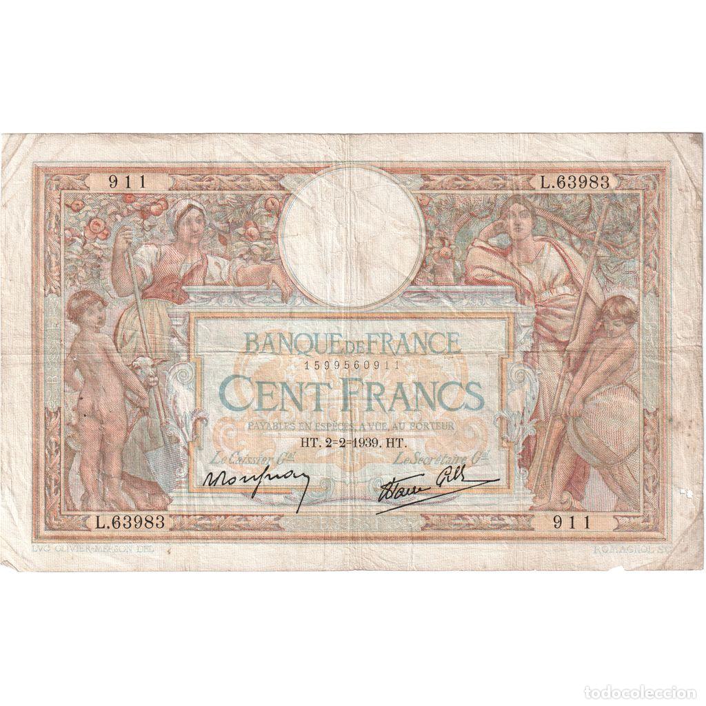 Billetes extranjeros: [#1515628] Francia, 100 Francs, Luc Olivier Merson, 1939-02-02, L.63983, BC+