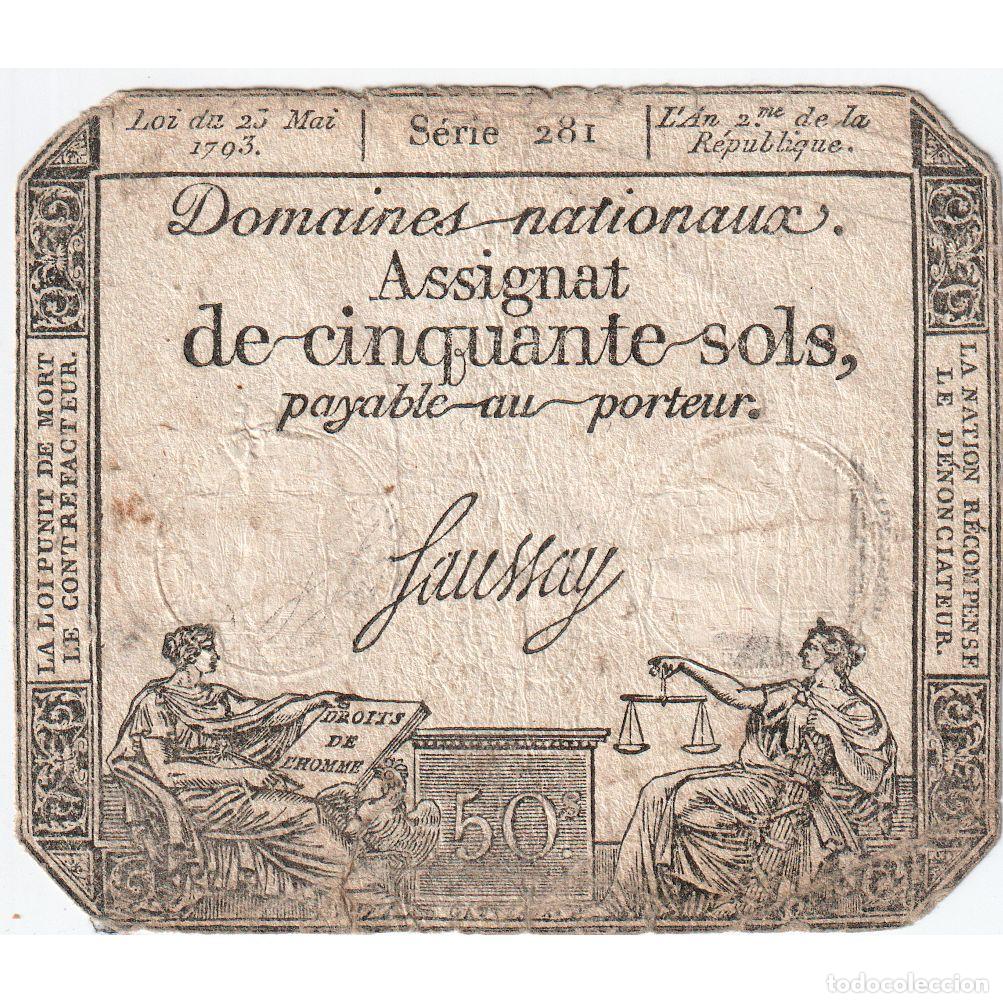Billetes extranjeros: [#1515656] France, Assignat, 50 Sols, 23.5.1793, Faussay, KM:A70b