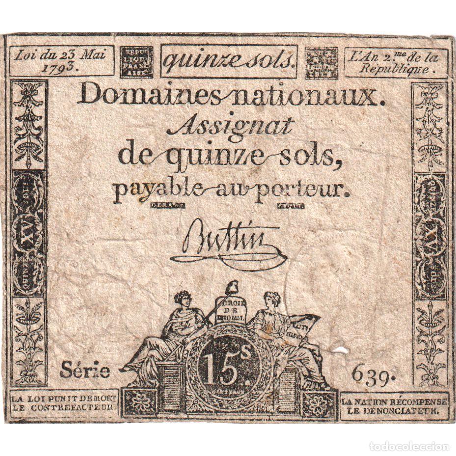 Billetes extranjeros: [#1515658] Francia, 15 Sols, 1793-05-23, Serie 639, BC