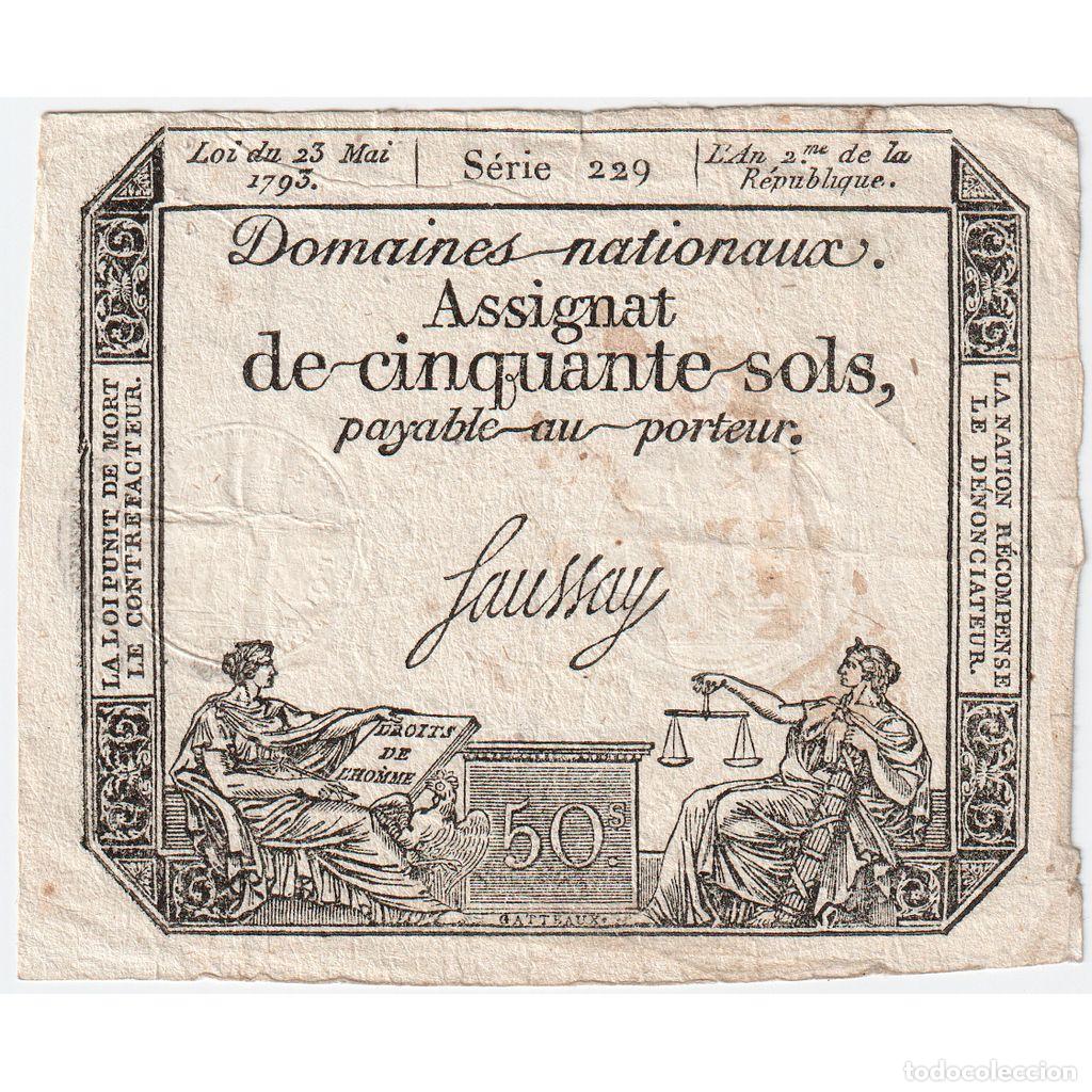 Billetes extranjeros: [#1515655] France, Assignat, 50 Sols, 23.5.1793, Faussay, KM:A70b