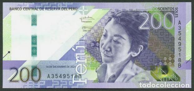 Notas Internacionais: PERU. 200 soles 2021. S/C. Fauna. Gallito de las rocas. Flora.