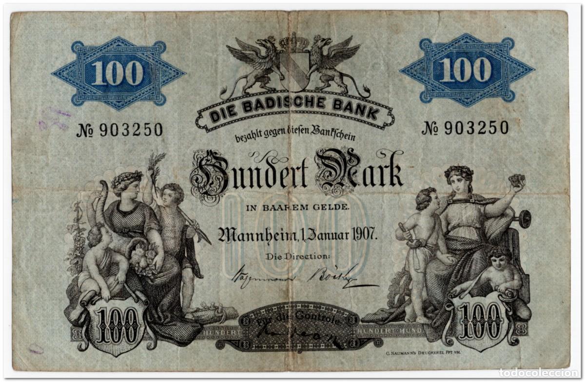 Billetes extranjeros: GERMANY,BADISCHE BANK,MANNHEIM,100 MARK,1907,P.S906a,F-VF