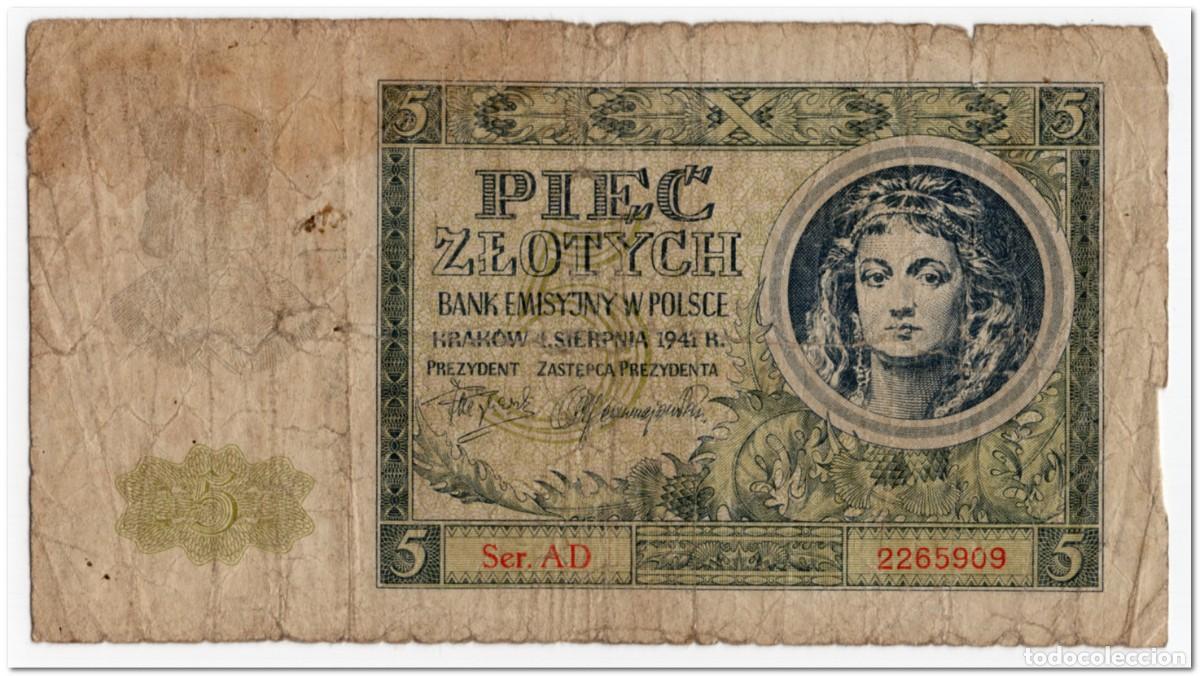 Billetes extranjeros: POLAND,5 ZLOTYCH,1941,P.101,CIRCULATED