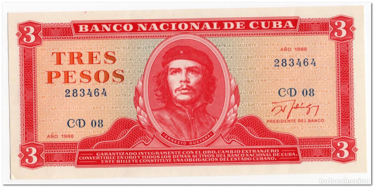 Billetes extranjeros: CUBA,3 PESOS,1988,P.107b,AU
