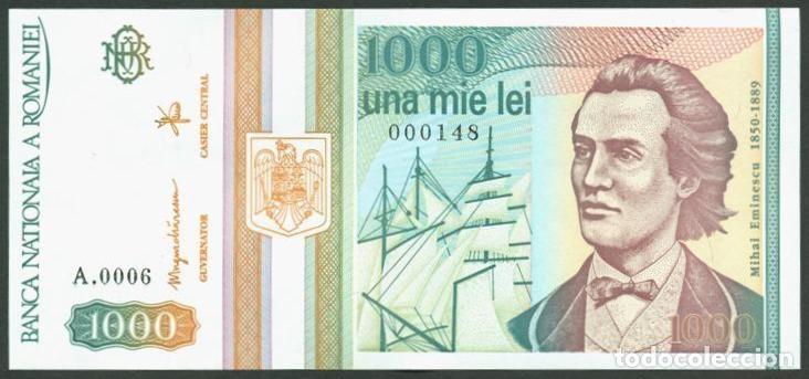 Billetes extranjeros: RUMANIA. 1000 lei 1993. Pick 102. S/C. Serie A. N&ordm; de serie bajo - 000148.
