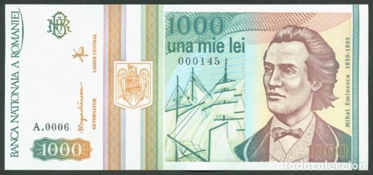 Billetes extranjeros: RUMANIA. 1000 lei 1993. Pick 102. S/C. Serie A. N&ordm; de serie bajo - 000145.