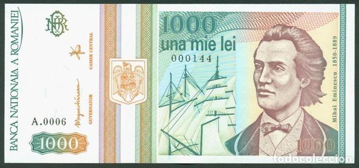 Billetes extranjeros: RUMANIA. 1000 lei 1993. Pick 102. S/C. Serie A. N&ordm; de serie bajo - 000144.