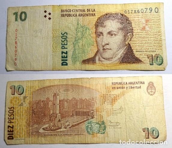 Billetes extranjeros: Billete de ARGENTINA 10 PESOS, circulado