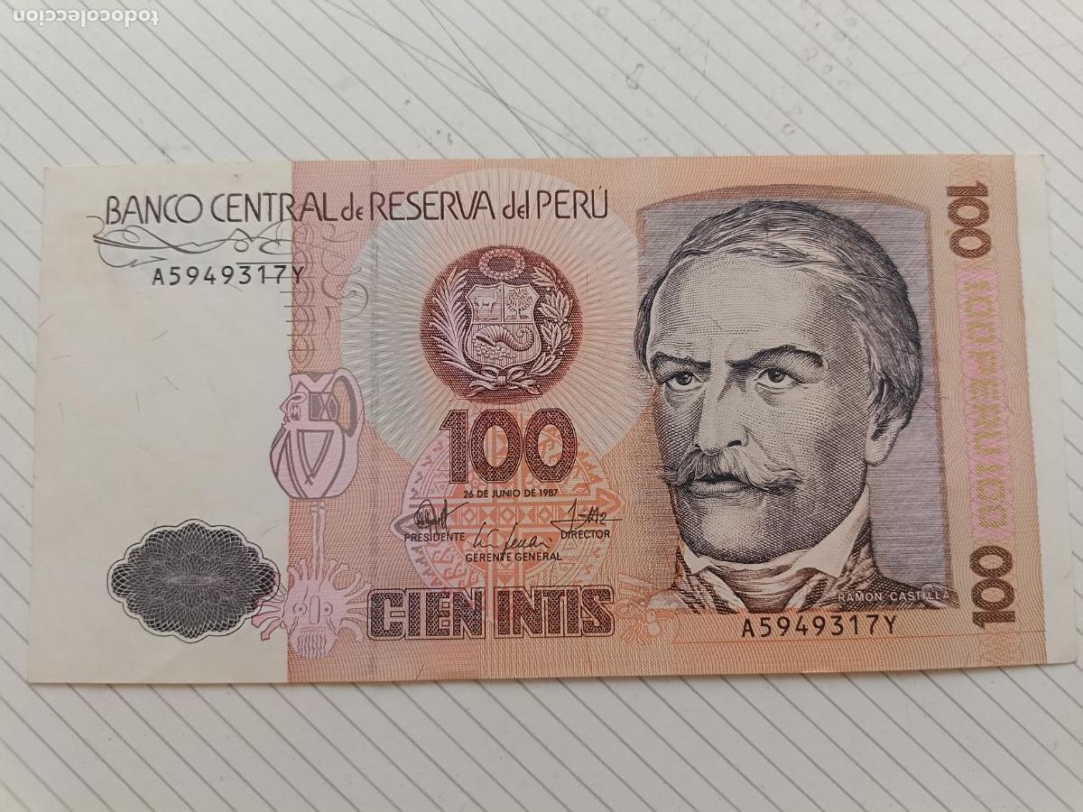Billetes extranjeros: PERU, 100 INTIS, 1987