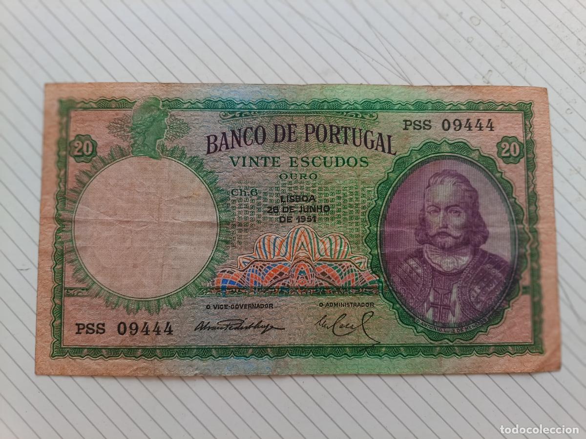 Billetes extranjeros: PORTUGAL - 20 ESCUDOS 1951