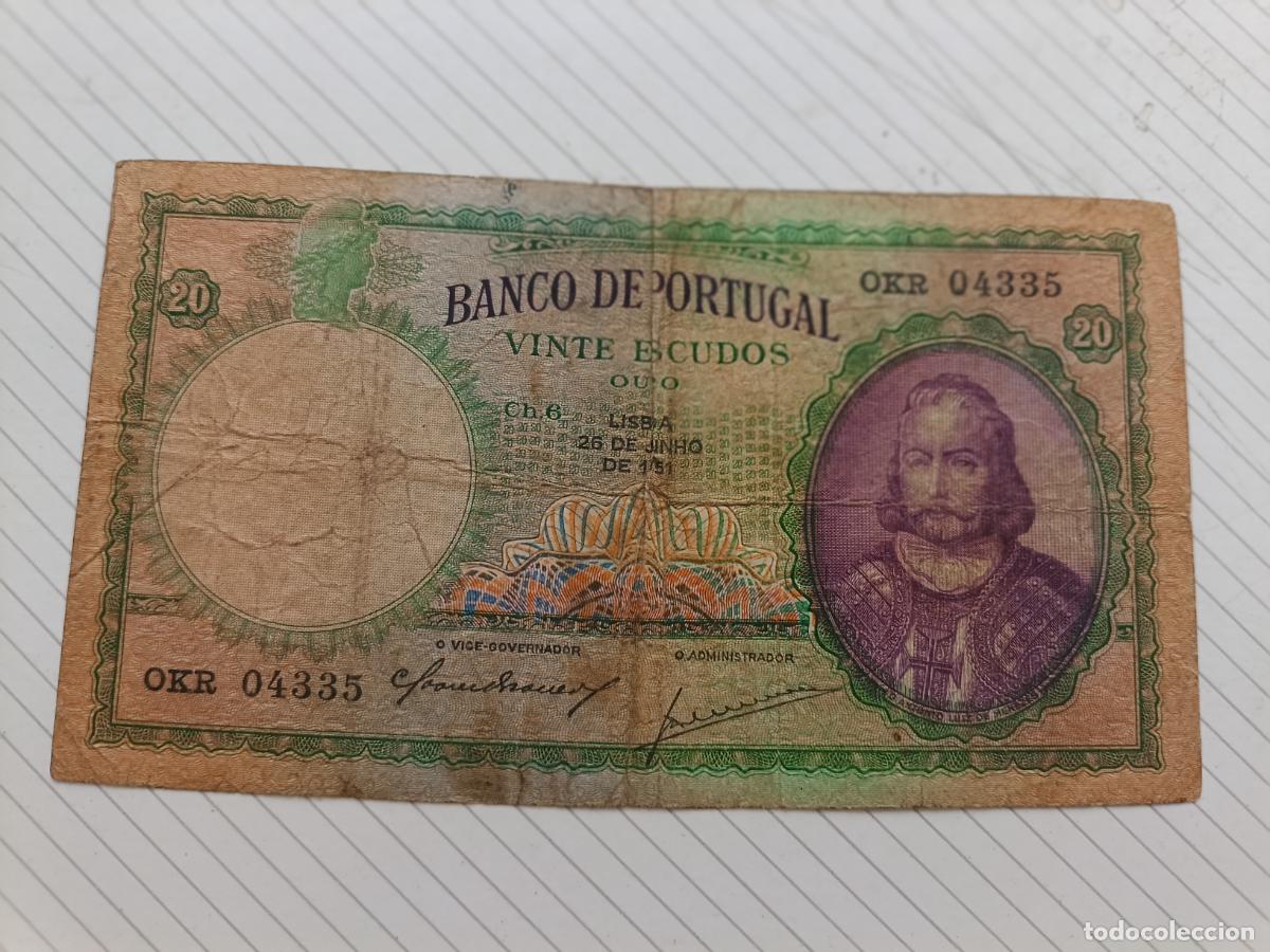 Billetes extranjeros: 20 Escudos, 1951, Portugal, 1951-06-26