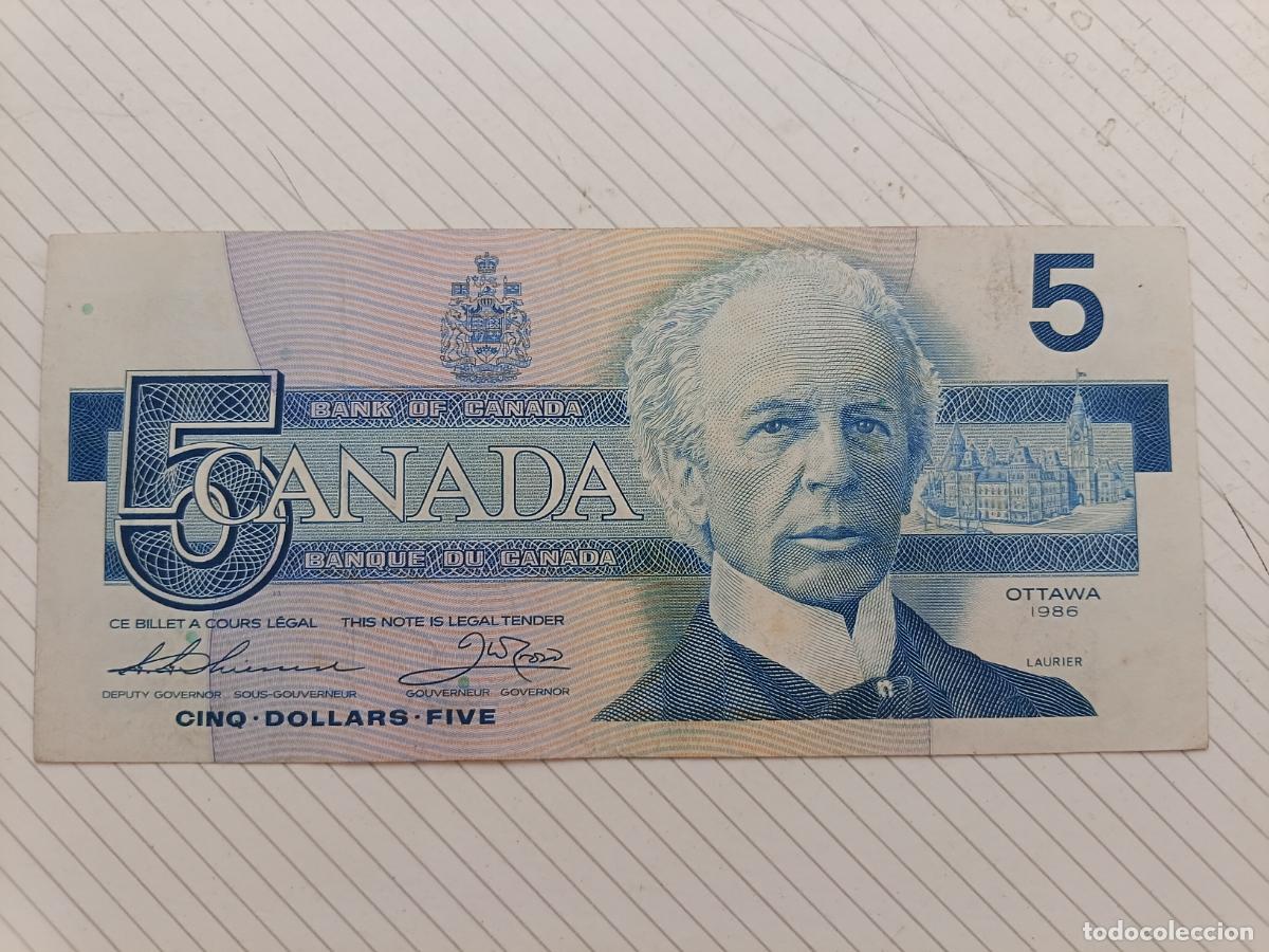 Billetes extranjeros: Canad&aacute; 5 D&oacute;lares Elizabeth II 1986 MBC