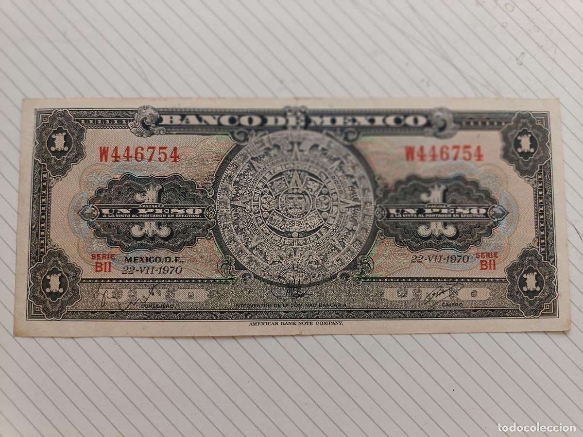 Billetes extranjeros: M&eacute;xico. 1 peso 22.7. 1970