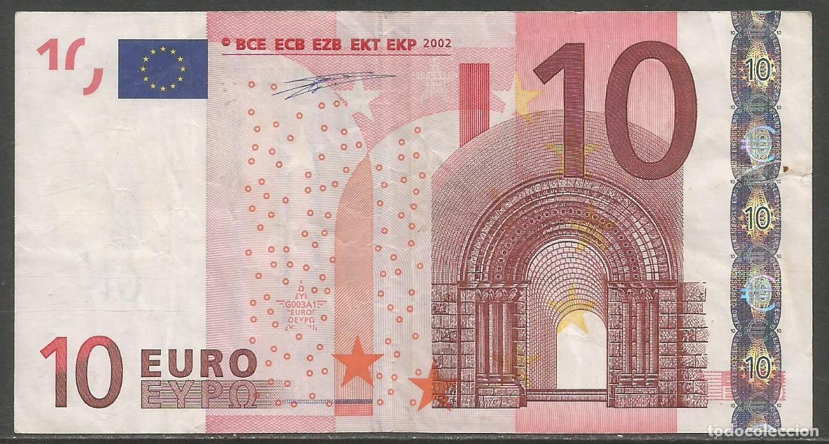 Billetes extranjeros: ESPA&Ntilde;A 2002 - 10 EURO UN POCO USADO, EBC-MBC - CODIGO - G003A1 - FIRMA: DUESENBERG