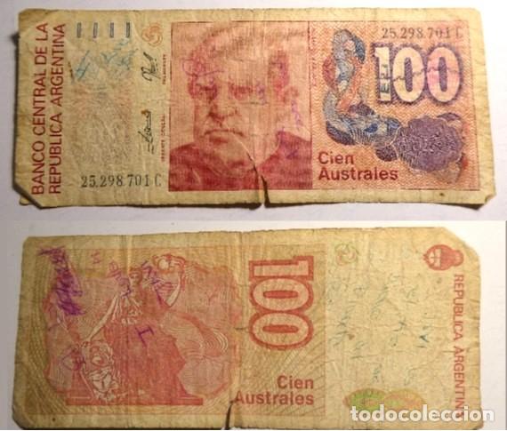 Billetes extranjeros: Billete de ARGENTINA 100 AUSTRALES, circulado