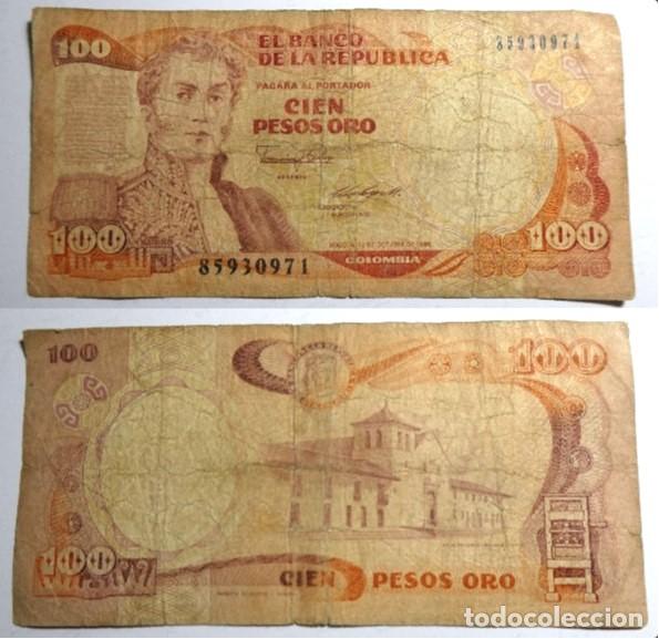 Billetes extranjeros: Billete de COLOMBIA 100 PESOS ORO 1986, circulado