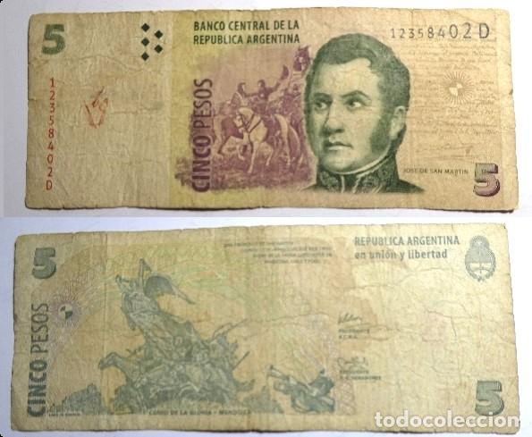 Billetes extranjeros: Billete de Argentina 5 pesos, circulado
