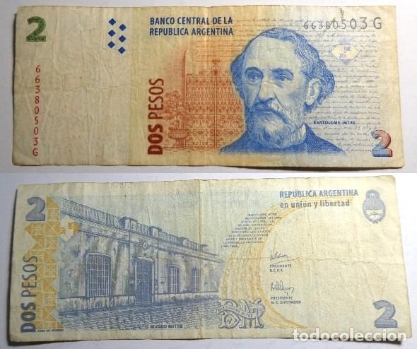 Billetes extranjeros: Billete de ARGENTINA 2 PESOS, circulado