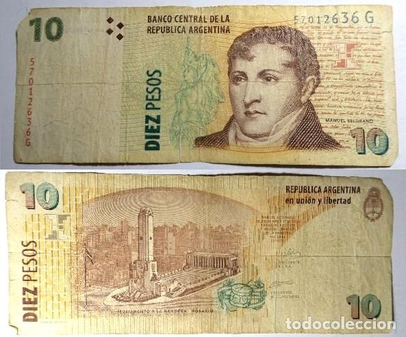 Billetes extranjeros: Billete de ARGENTINA 10 PESOS, circulado