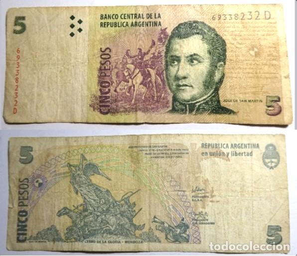 Billetes extranjeros: Billete de ARGENTINA 5 PESOS, circulado
