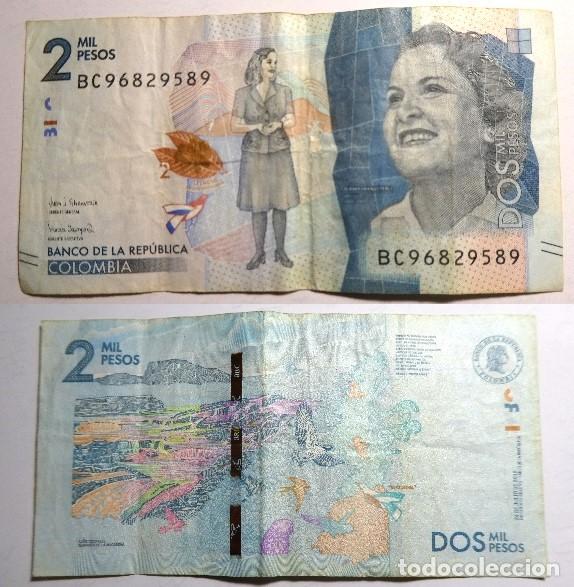 Billetes extranjeros: Billete de COLOMBIA 2000 PESOS 2018, circulado