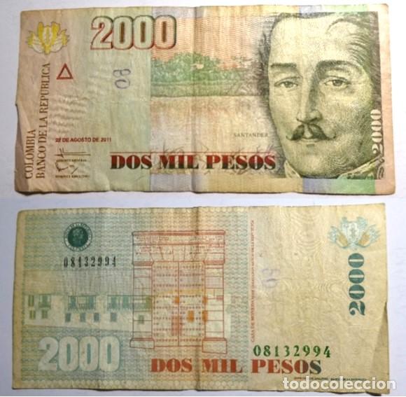 Billetes extranjeros: Billete de COLOMBIA 2000 PESOS 2011, circulado
