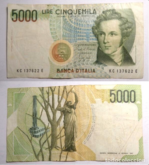 Billetes extranjeros: Billete de Italia 5000 Liras 1985, circulado