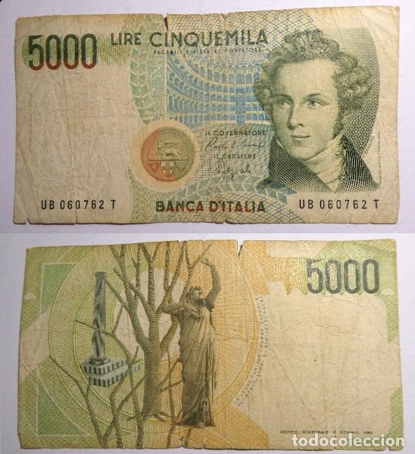 Billetes extranjeros: Billete de Italia 5000 Liras 1985, circulado