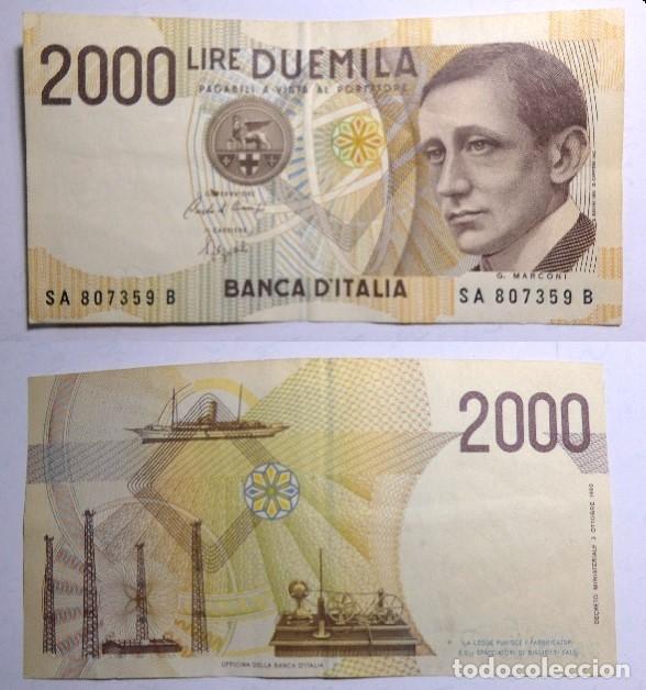 Billetes extranjeros: Billete de Italia 2000 Liras 1990, circulado