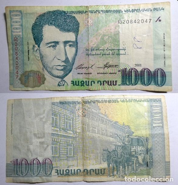 Billetes extranjeros: Billete de Armenia 1000 Dram 2001, circulado