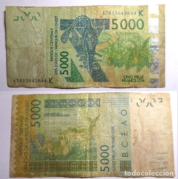 Internationale Banknoten: Billete de Estados de &Aacute;frica Occidental 5000 FRANCOS K SENEGAL 2003, circulado