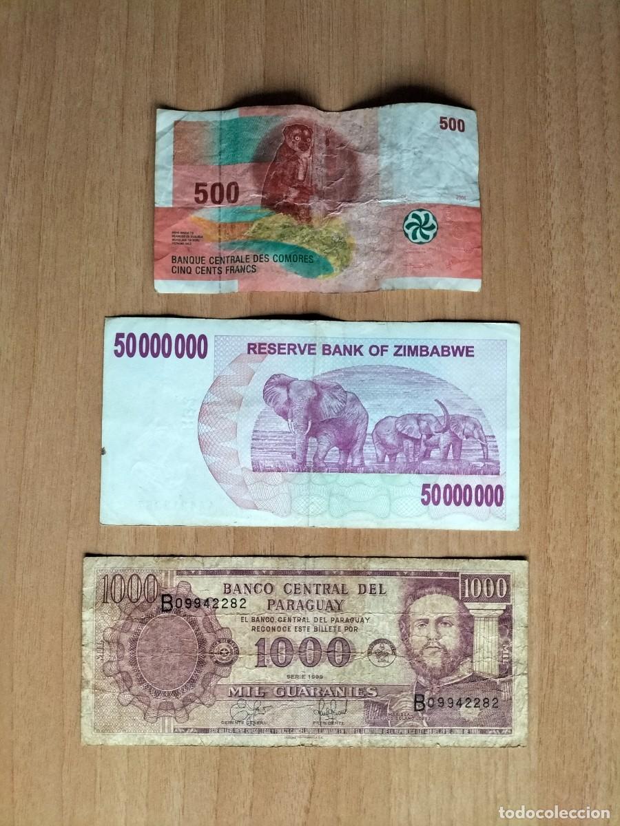 Billetes extranjeros: ZIMBABWE, ISLAS COMORES, PARAGUAY BILLETES VARIOS VALORES