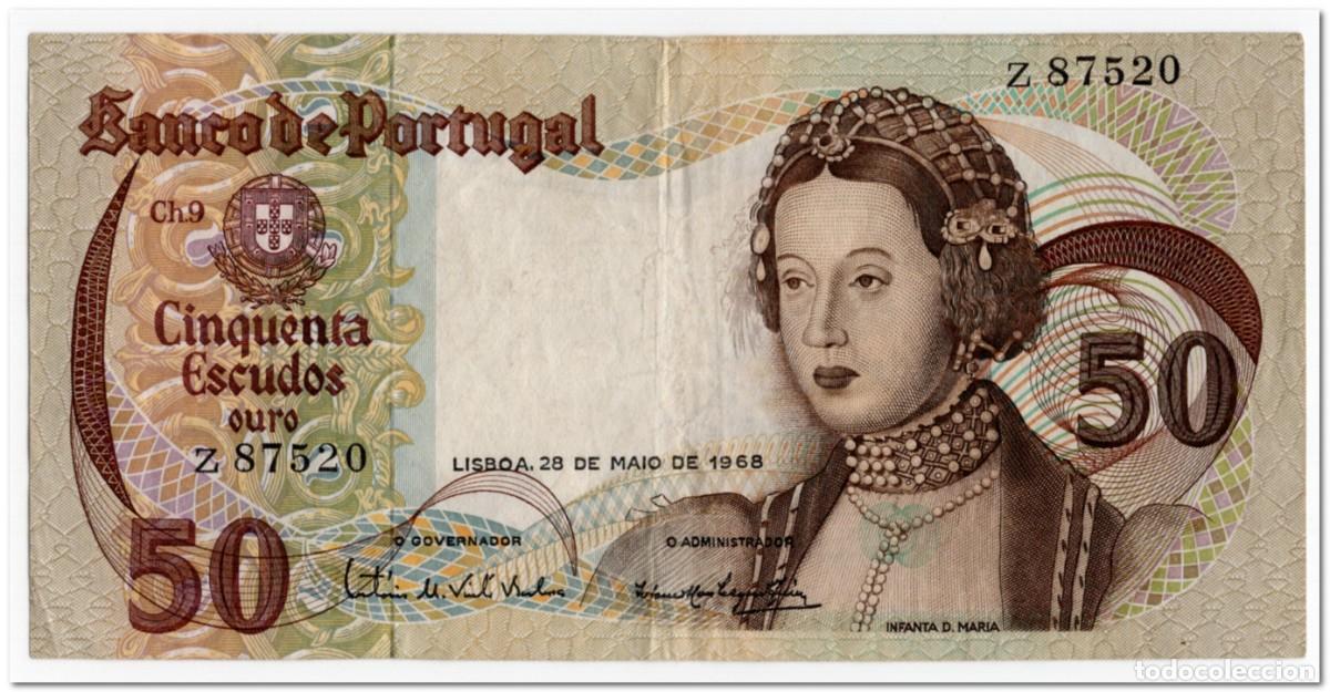 Billetes extranjeros: PORTUGAL,50 ESCUDOS,1968,P.174a,VF,RARE Z SERIE
