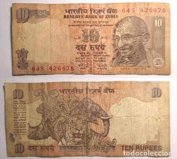 Billetes extranjeros: Billete de India 10 rupias, circulado