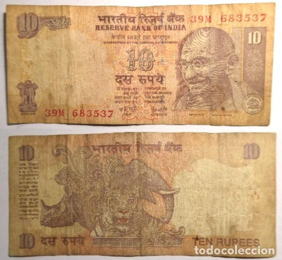 Billetes extranjeros: Billete de India 10 rupias, circulado