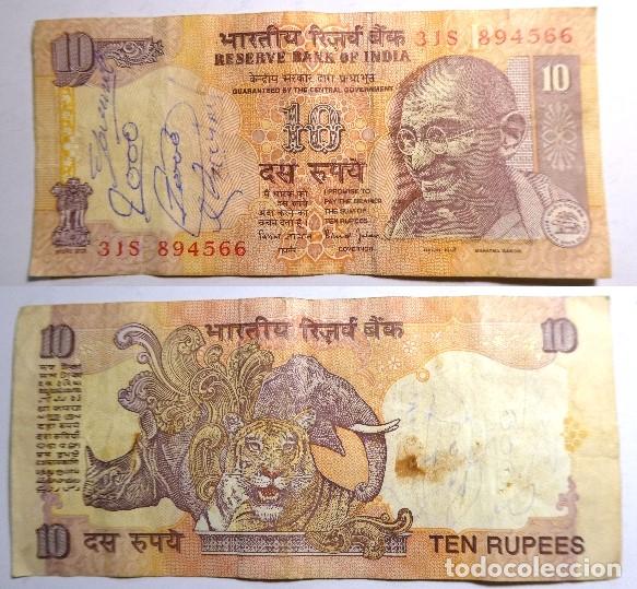 Billetes extranjeros: Billete de India 10 rupias, circulado