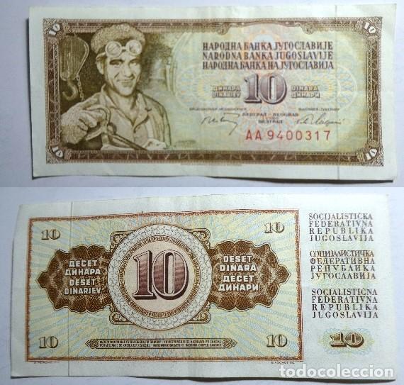 Billetes extranjeros: Billete de YUGOSLAVIA. 10 dinara 1968 , circulado