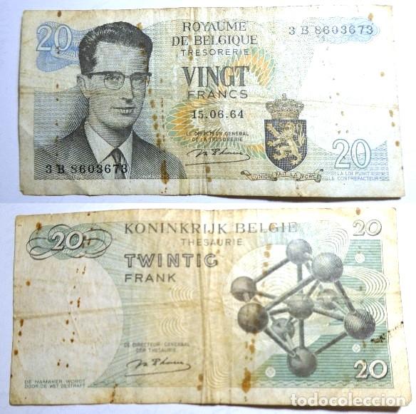 Billetes extranjeros: Billete de BELGICA - 20 FRANCOS - 1964 , circulado