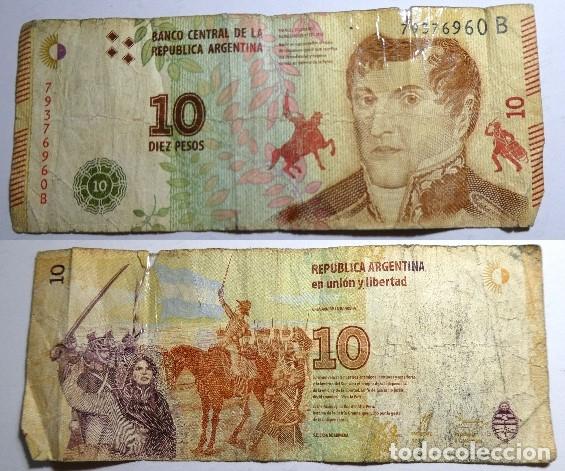 Billetes extranjeros: Billete de ARGENTINA. 10 pesos , circulado