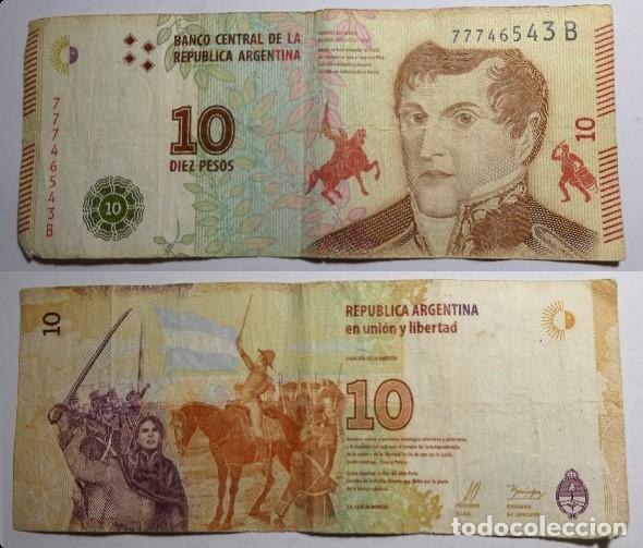 Billetes extranjeros: Billete de ARGENTINA. 10 pesos , circulado