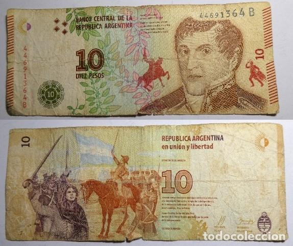 Billetes extranjeros: Billete de ARGENTINA. 10 pesos , circulado